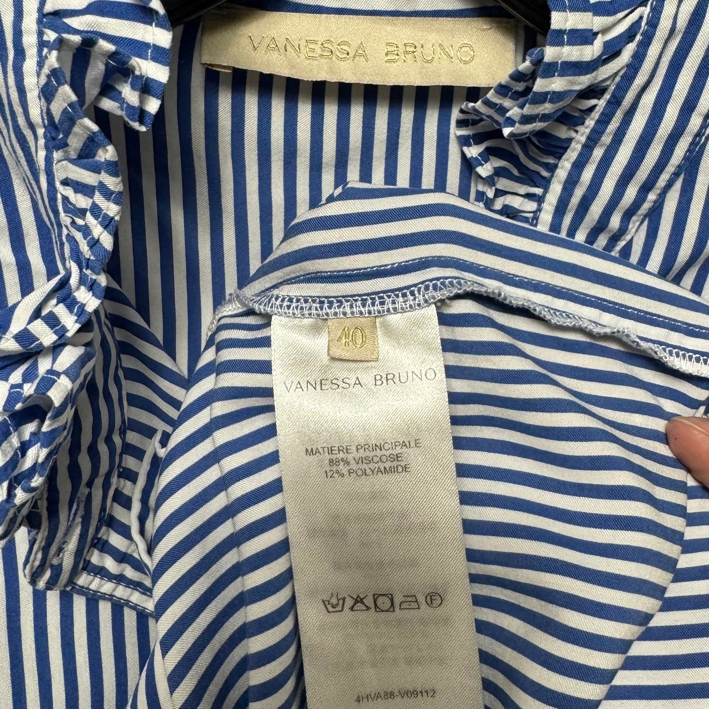 Ruffle Collar Top Long Sleeve By Vanessa Bruno In Striped Pattern, Size: 8 (40)