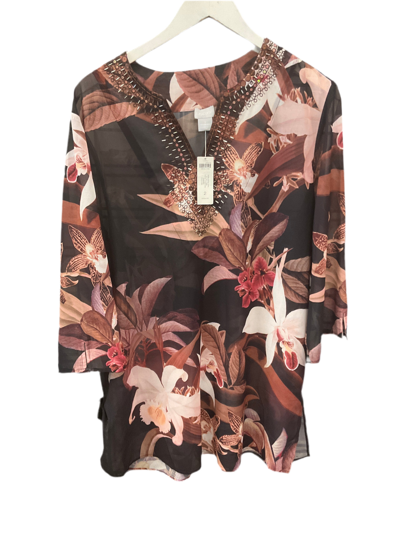 Top 3/4 Sleeve By Chicos In Brown, Size:L