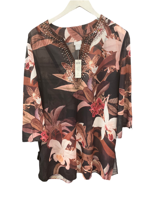 Top 3/4 Sleeve By Chicos In Brown, Size:L