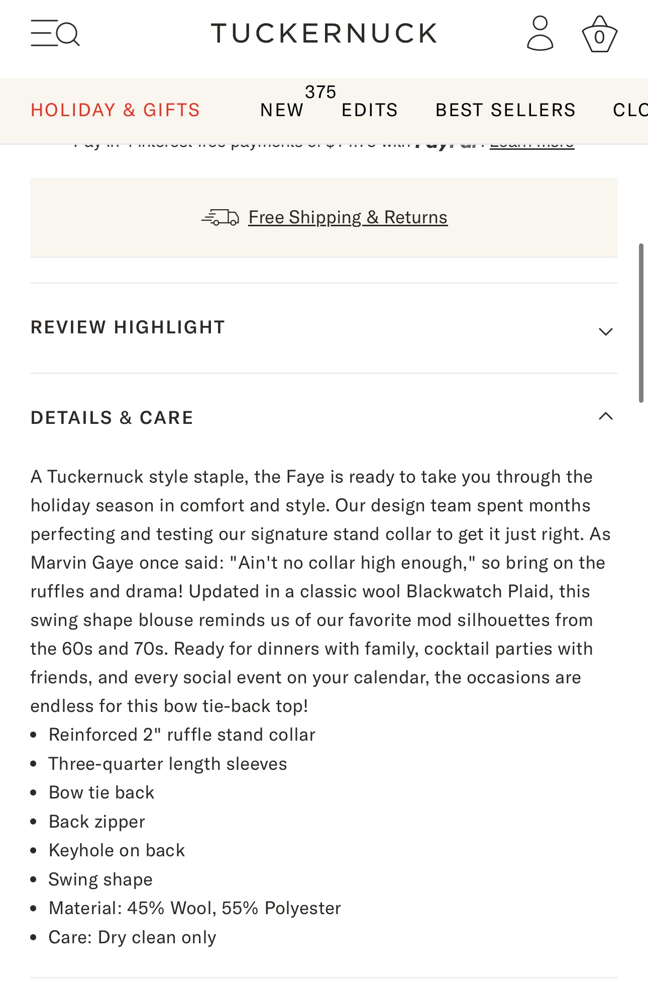 Blackwatch Plaid Faye Blouse Top Long Sleeve By Tuckernuck In Plaid Pattern, Size: S