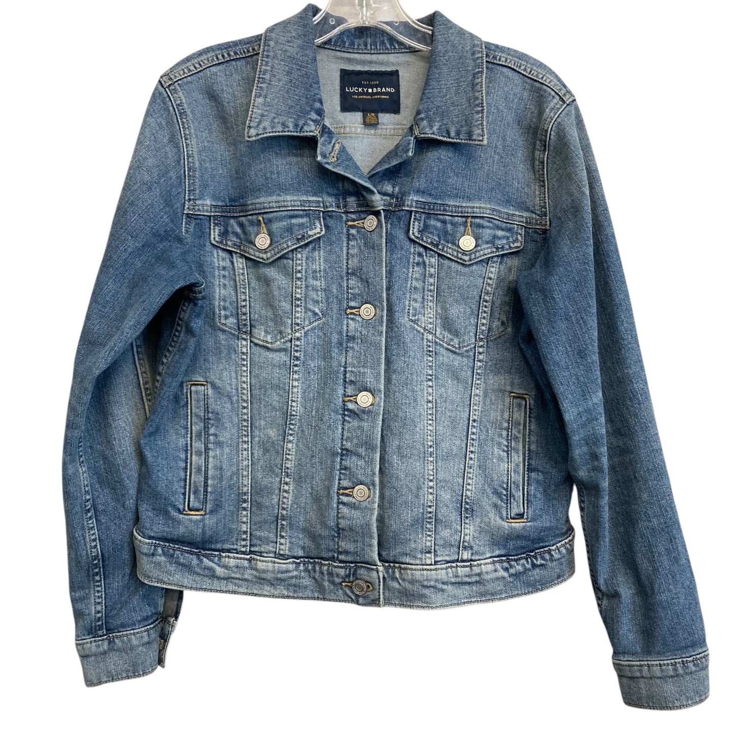 Jacket Denim By Lucky Brand In Blue Denim, Size:L