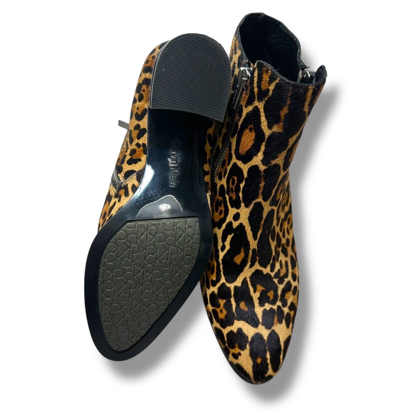 Boots Ankle Heels By Calvin Klein In Animal Print, Size: 9.5
