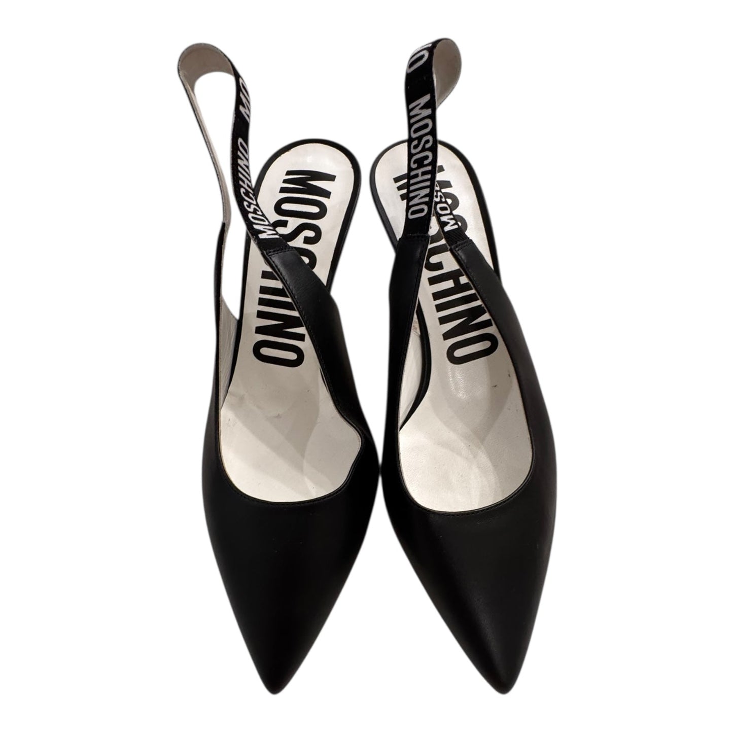 Shoes Luxury Designer By Moschino In Black & White, Size:7.5