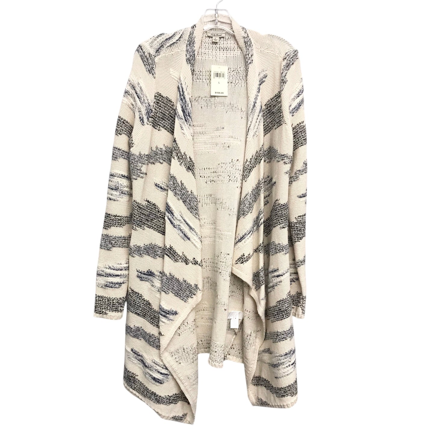 Sweater Cardigan By Lucky Brand In Cream & Grey, Size:L