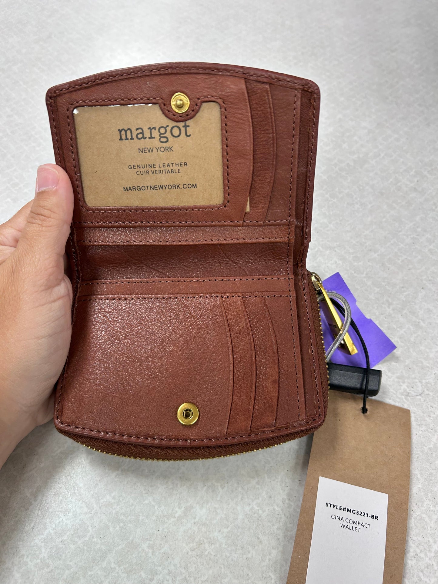 Wallet Leather By Margot In Brown, Size:Medium
