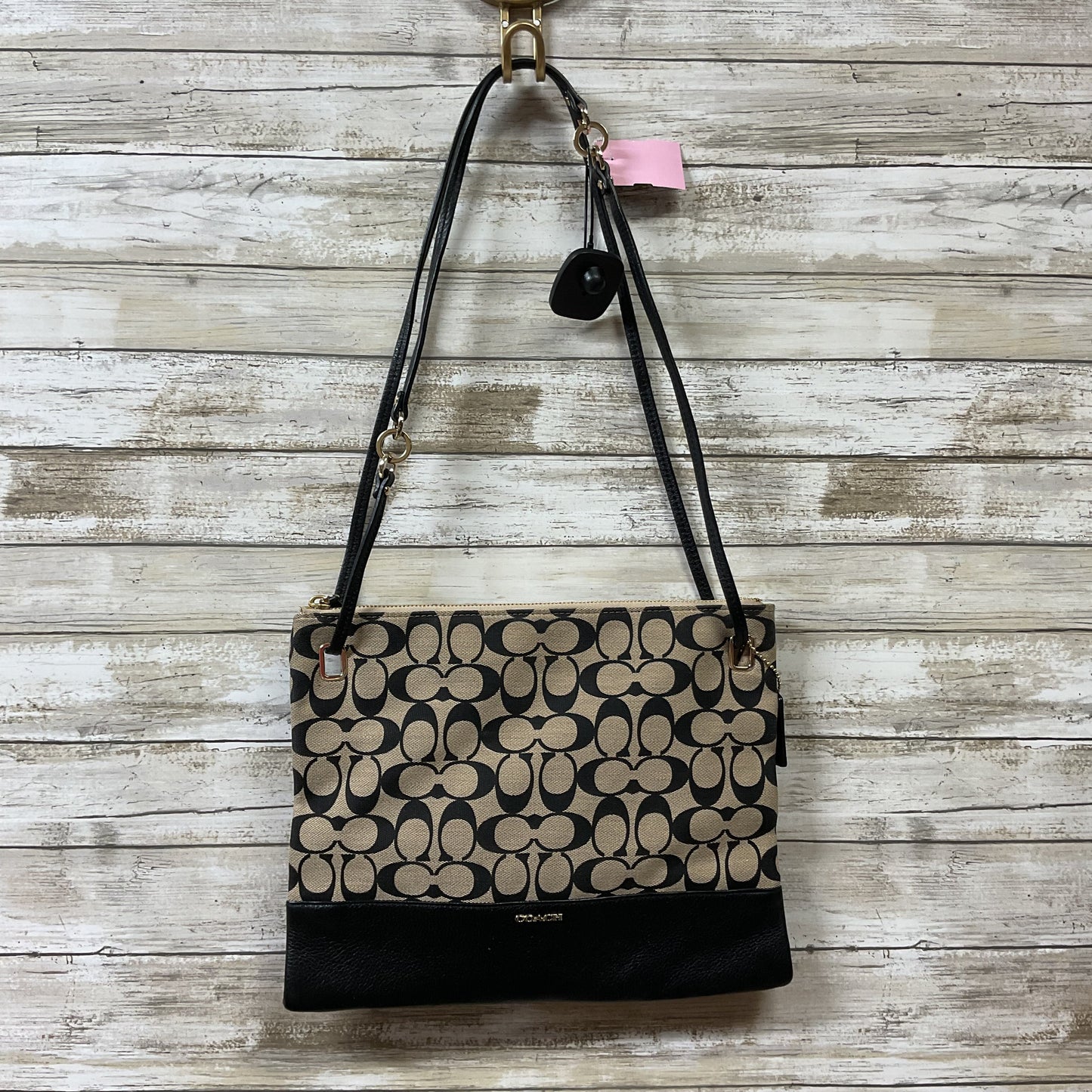 Handbag Designer By Coach In Black & Tan, Size:Small