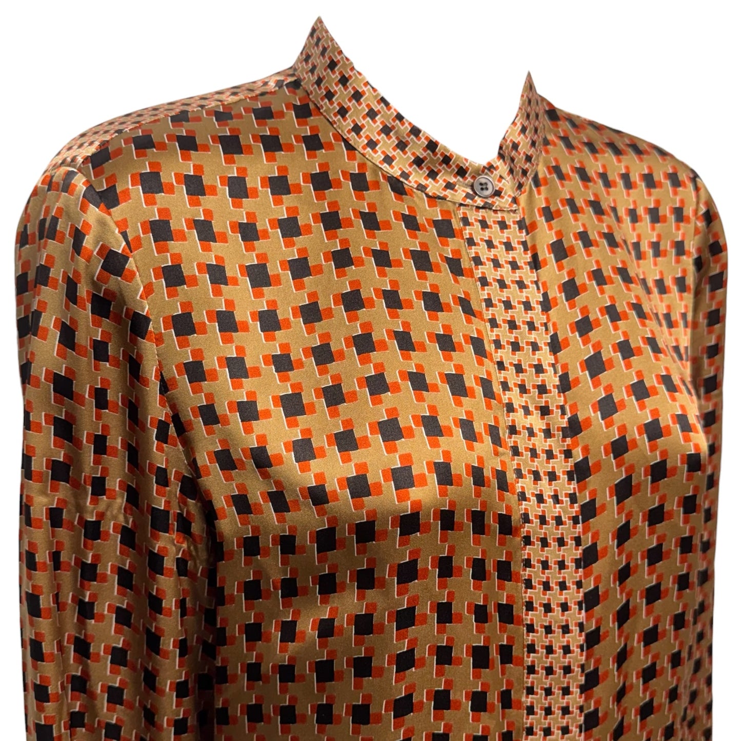 Desra Highgate Houndstooth Herringbone Silk Tunic Designer By Lafayette 148 In Geometric Pattern, Size: S