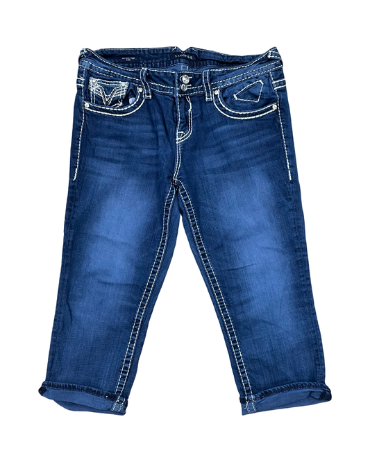 Jeans Cropped By Vigoss In Blue Denim, Size:12
