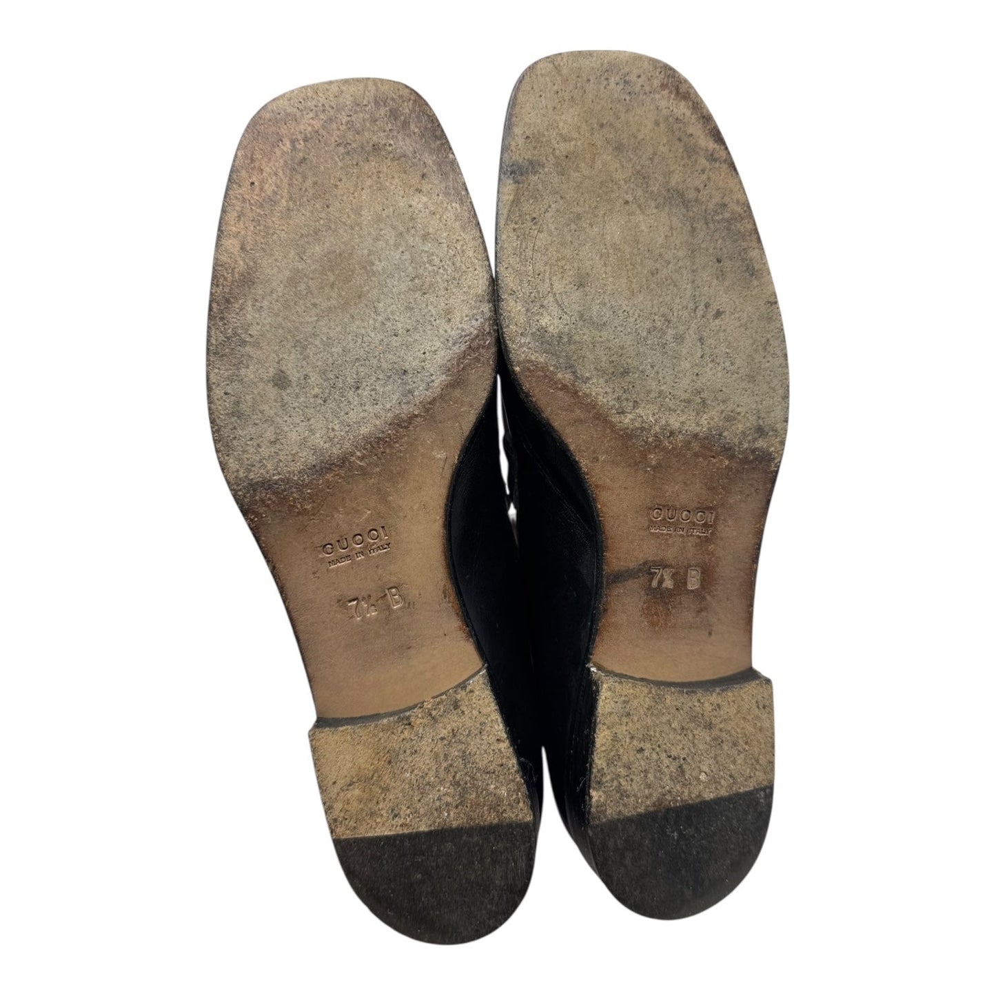 AS IS Vintage Two Tone Horsebit Loafers Shoes Luxury Designer By Gucci In Black & White, Size: 7.5
