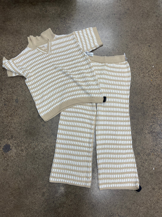Pants Set 2Pc By Main Strip In Tan & White, Size:L