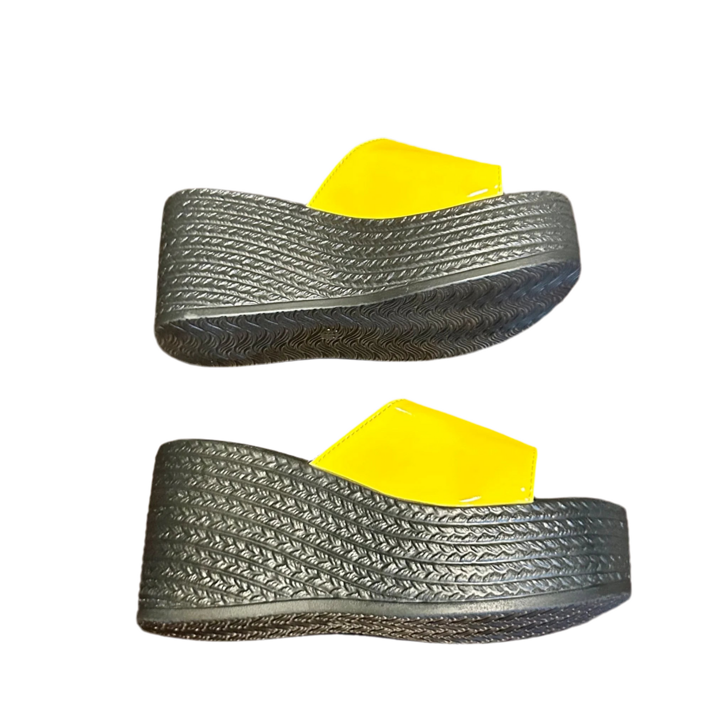 Sandals Heels Wedge By Fashion In Black & Yellow, Size: 6.5