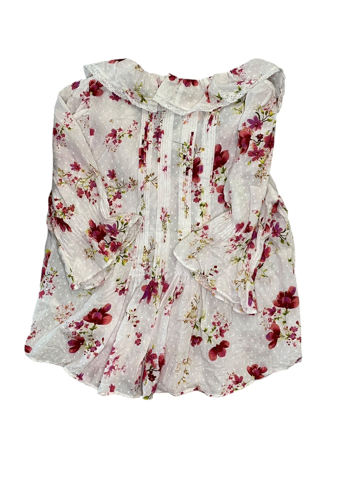 Blouse 3/4 Sleeve By Anthropologie In White, Size:M