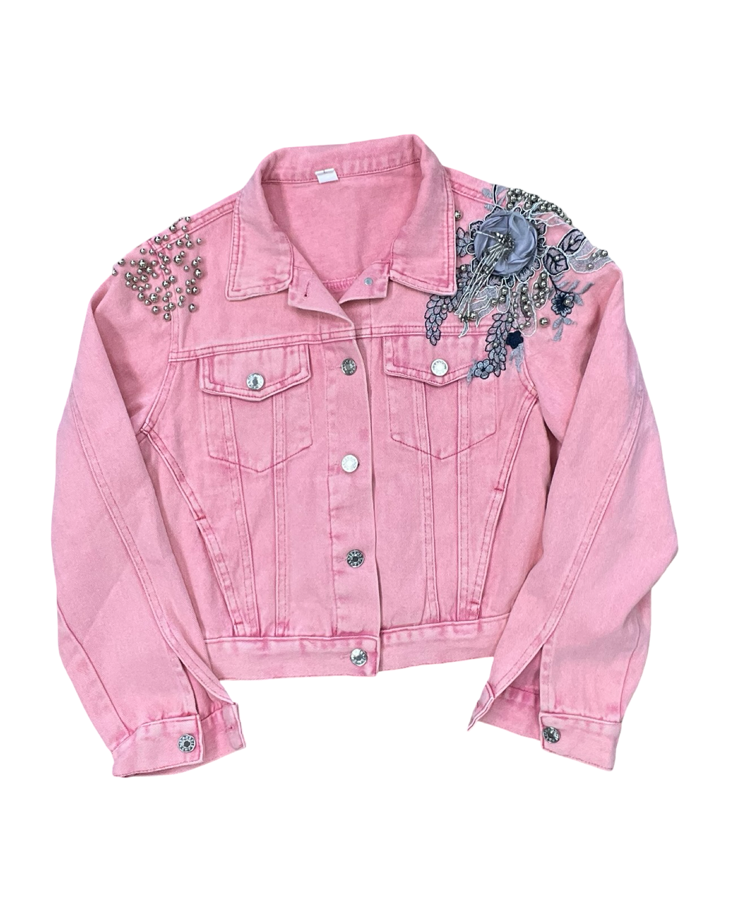 Jacket Denim By Clothes Mentor In Pink Denim, Size:L