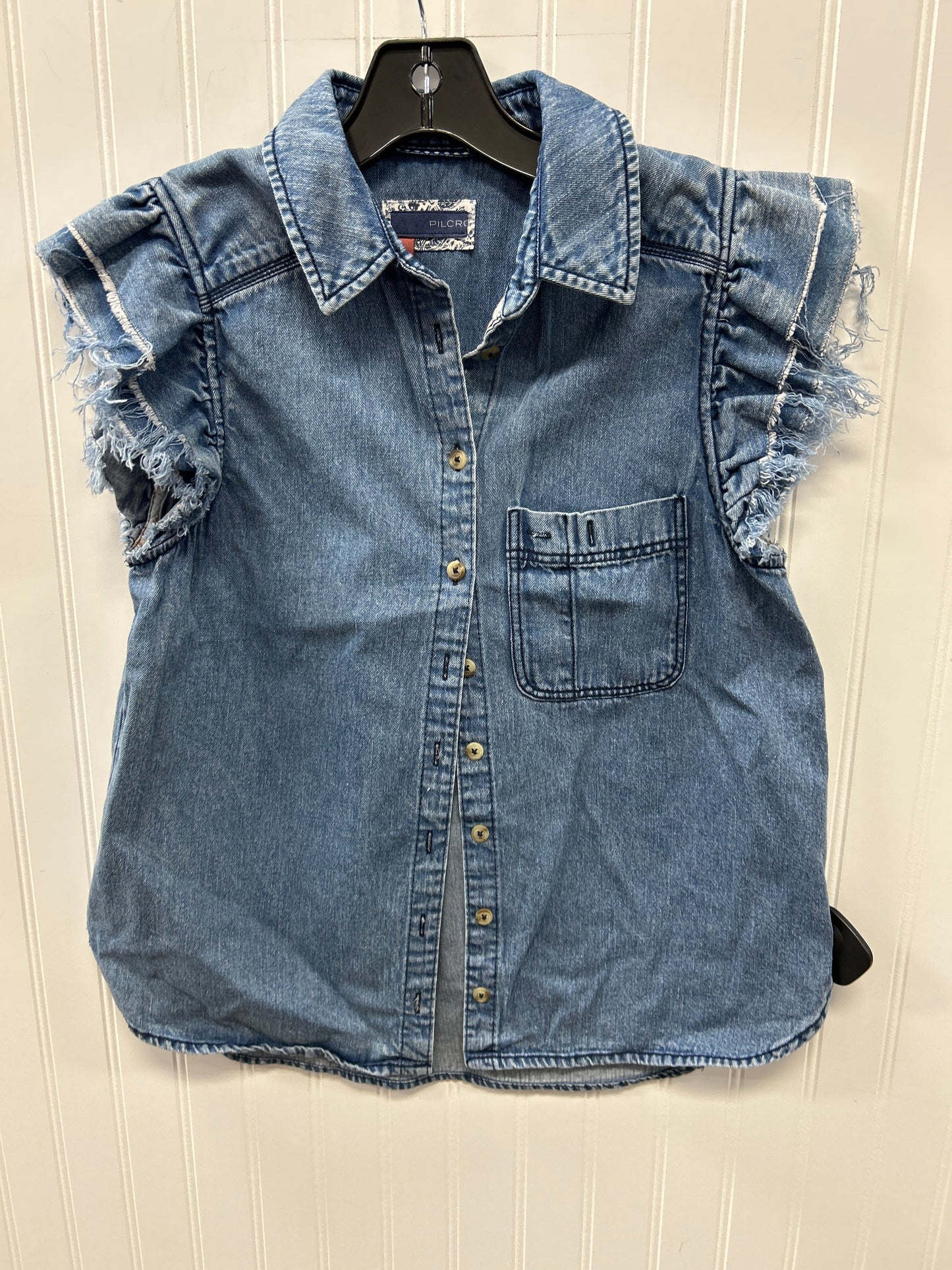 Blouse Ss By Pilcro In Blue Denim, Size:Xs