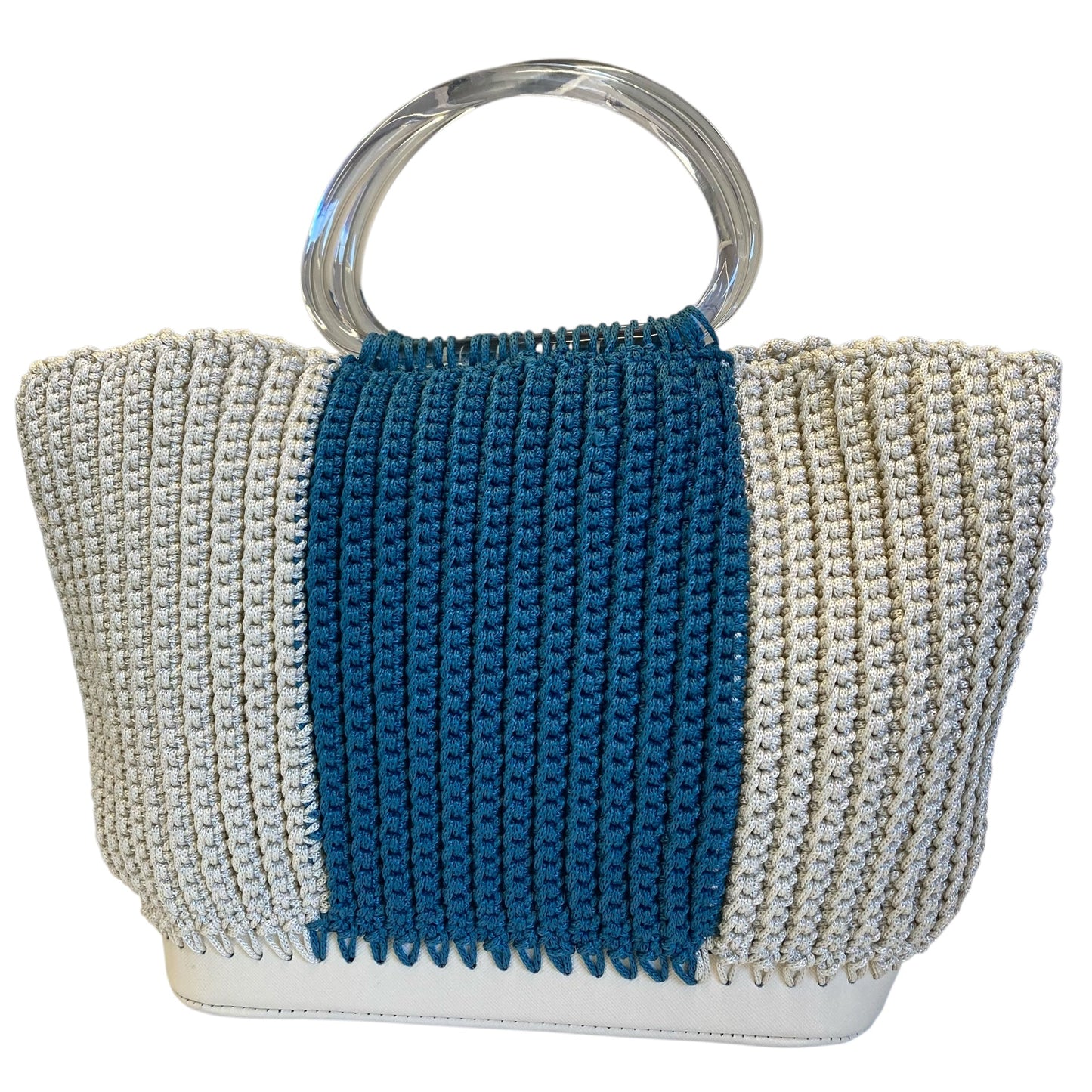 Handbag In Blue & Cream, Size:Small