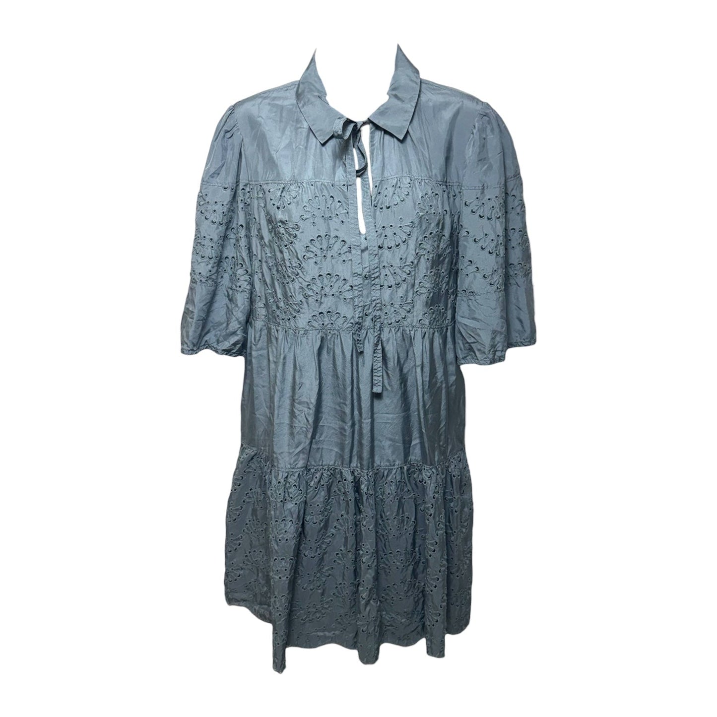 Rippled Eyelet Silk Dress By Rebecca Taylor In Blue, Size: 4
