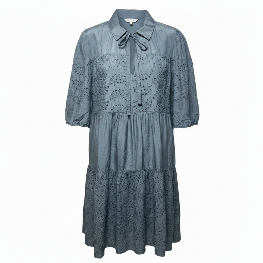 Rippled Eyelet Silk Dress By Rebecca Taylor In Blue, Size: 4
