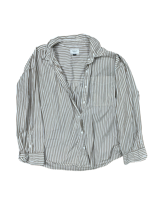 Blouse Ls By American Eagle In Brown & Cream, Size:Xl