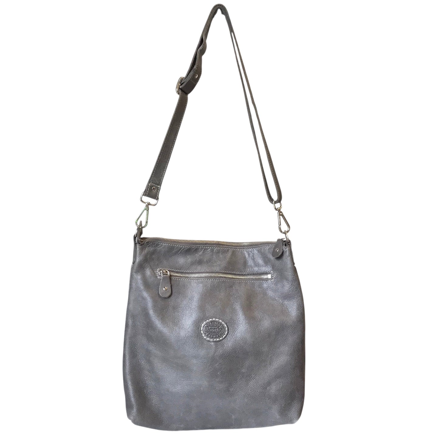 Crossbody Leather By Roots In Grey, Size:Large