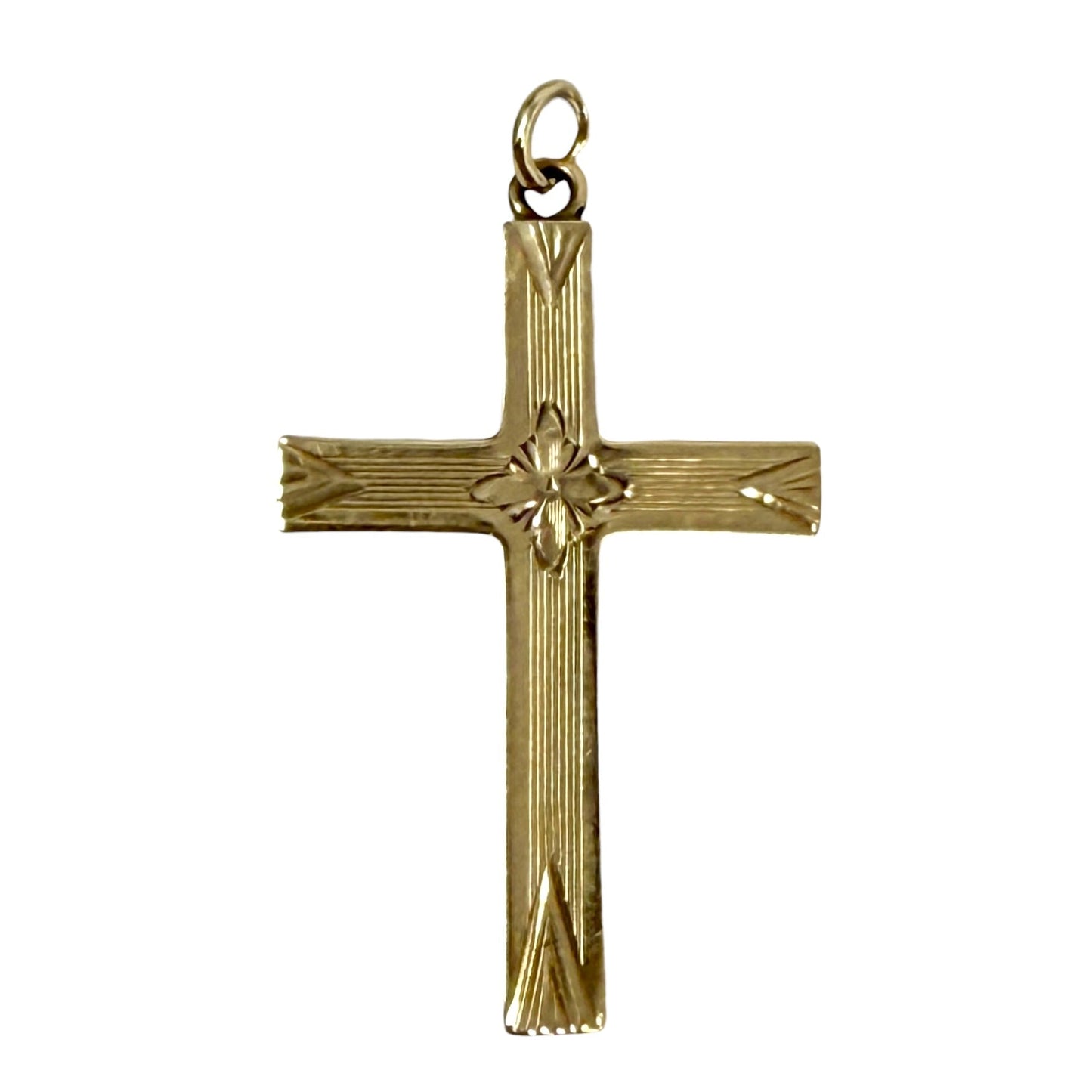 Vintage 10k Yellow Gold Engraved Cross Pendant By Esemco