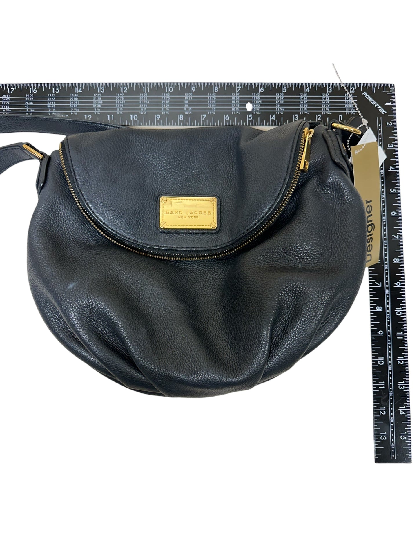 Crossbody Luxury Designer By Marc Jacobs In Black & Gold, Size:Medium