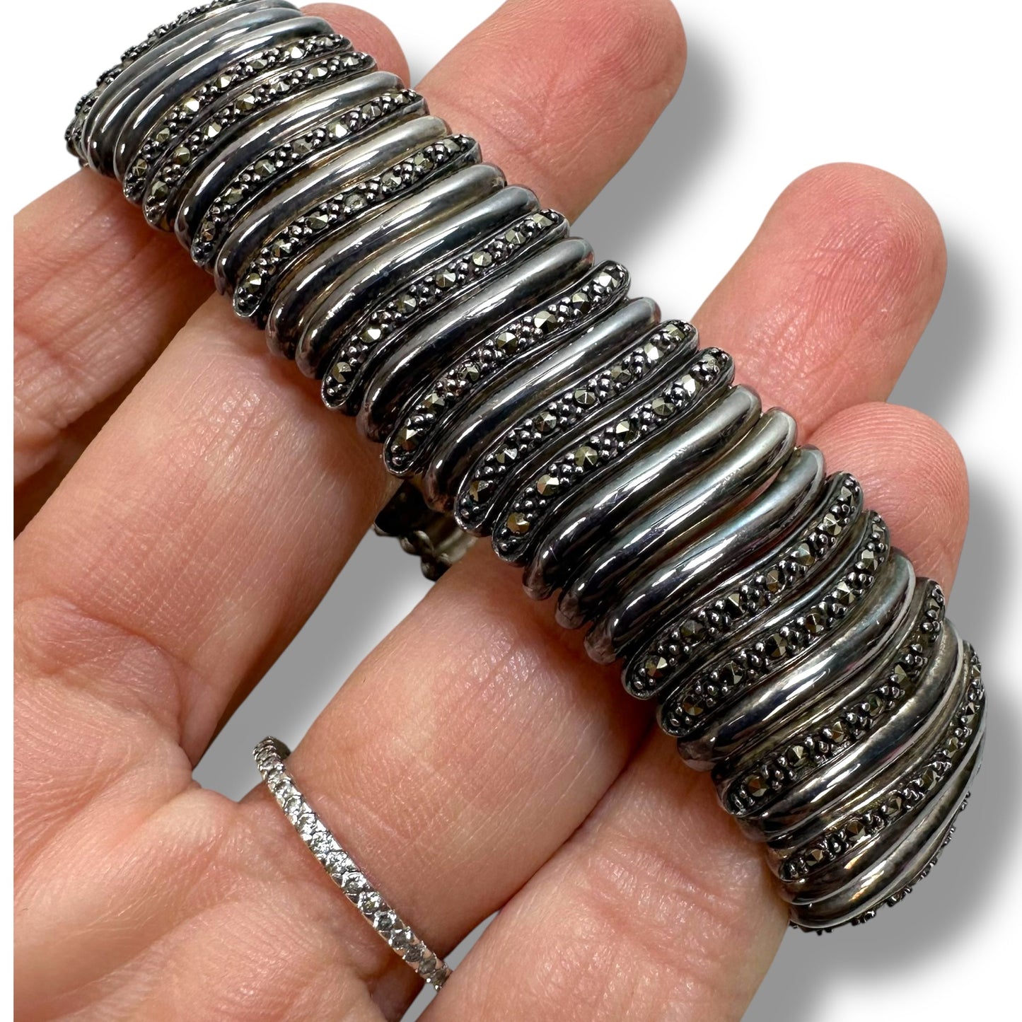 Sterling silver A925 Marcasite Stone Wave Flexible Bracelet Other By Clothes Mentor