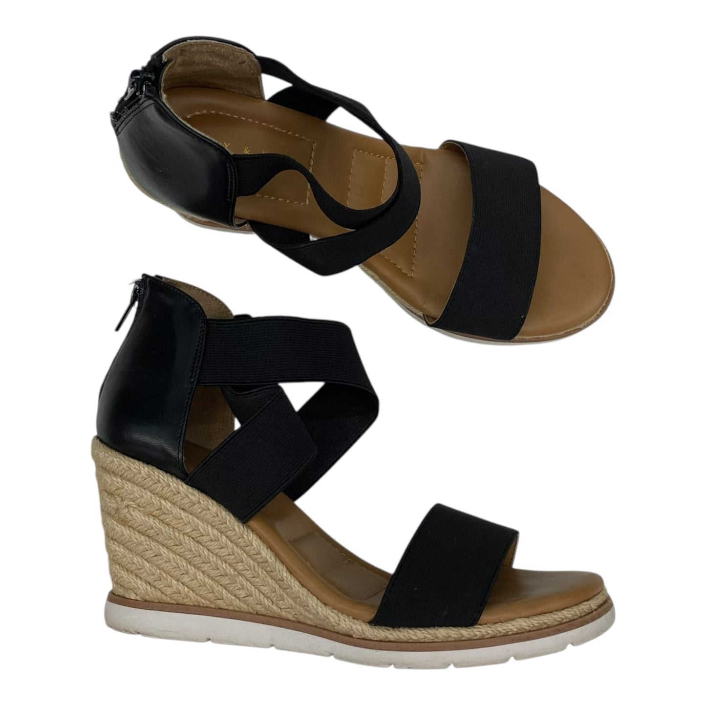 Sandals Heels Wedge By Kelly And Katie In Black, Size:7.5