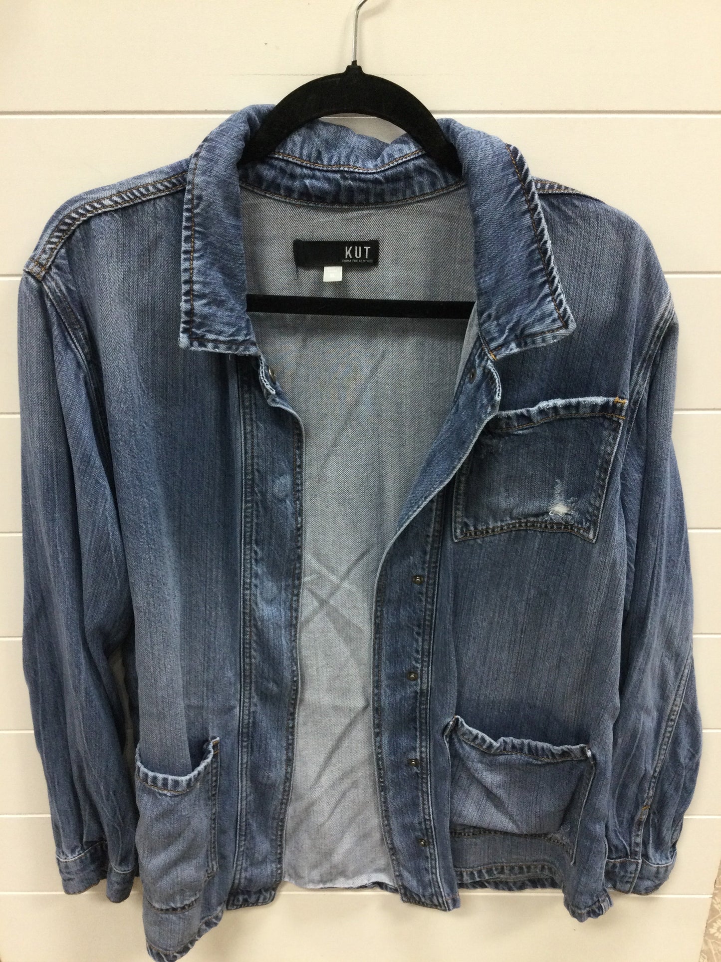 Blouse Ls By Kut In Blue Denim, Size:Xl