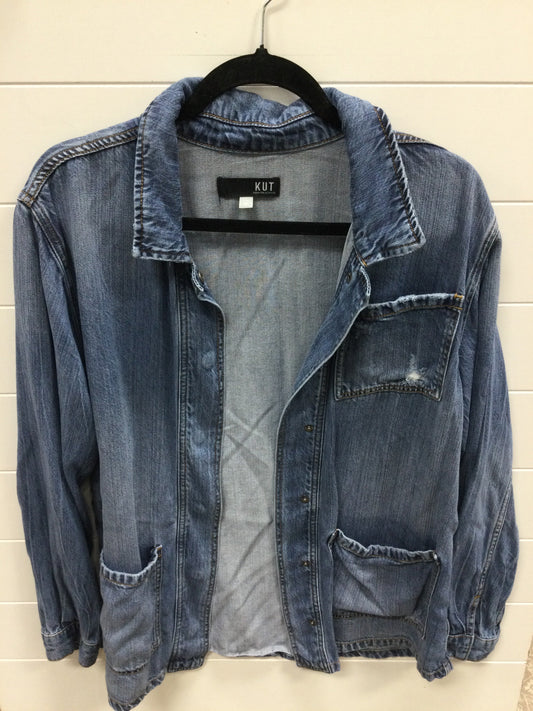 Blouse Ls By Kut In Blue Denim, Size:Xl