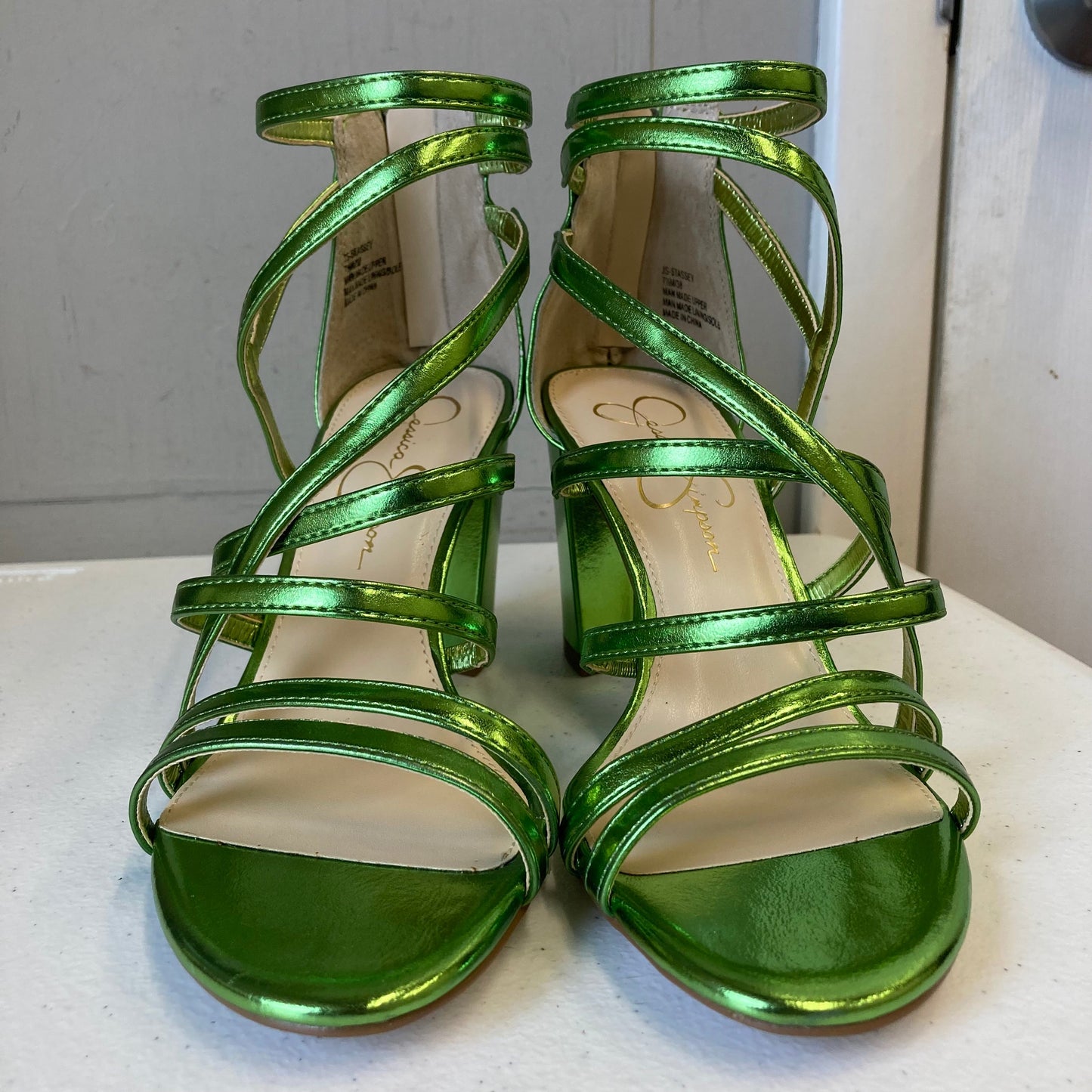 Sandals Heels Block By Jessica Simpson In Green, Size:7.5