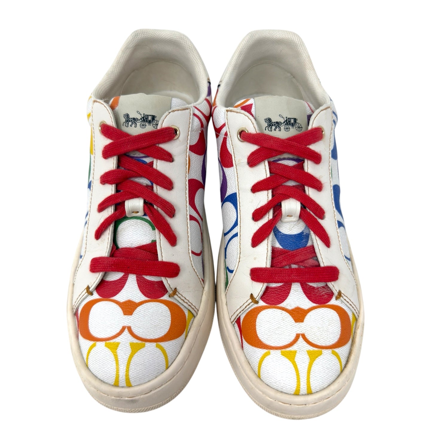 Pride Clip Low Top Sneakers Designer By Coach In Rainbow Signature Canvas, Size: 7