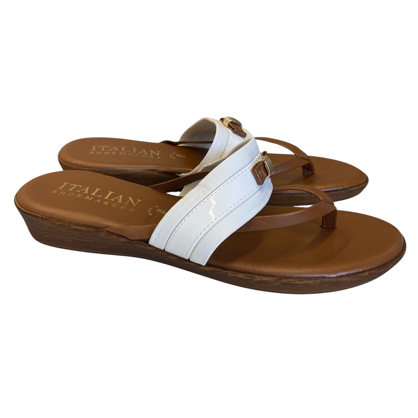 Sandals Heels Wedge By Italian Shoemakers In White, Size:8.5