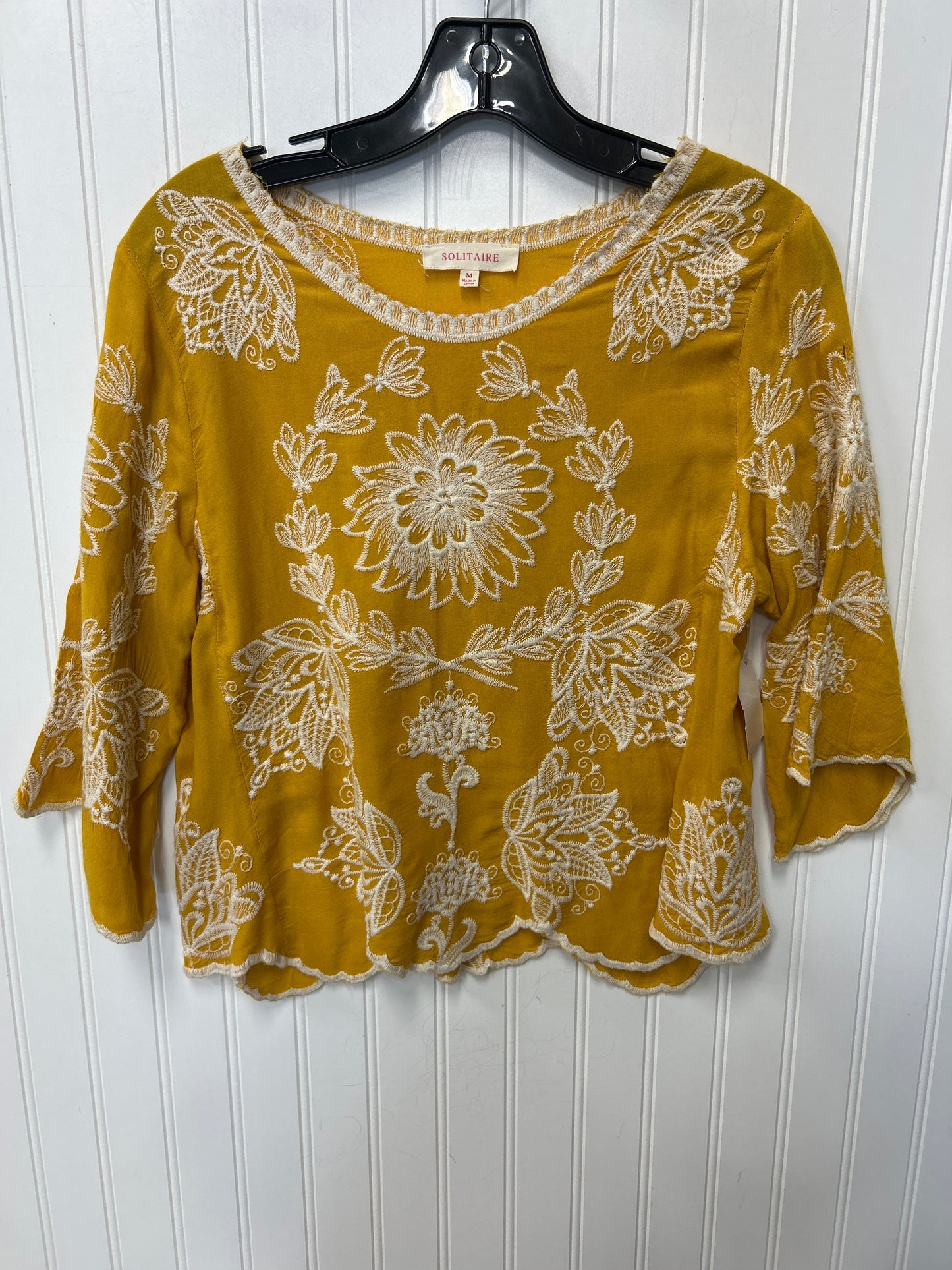 Top 3/4 Sleeve By Solitaire In Yellow, Size:M