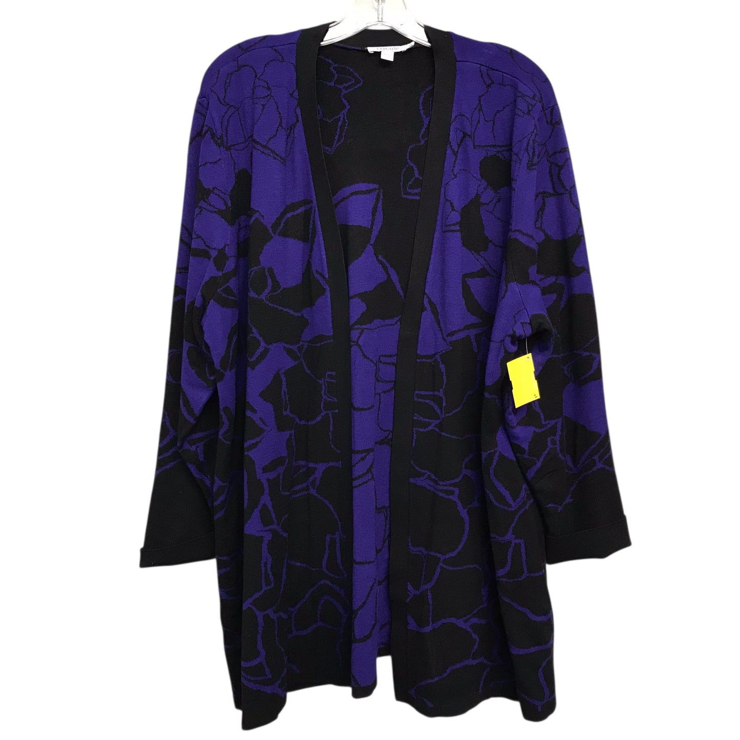 Sweater Cardigan By Chicos In Black & Purple, Size:1X