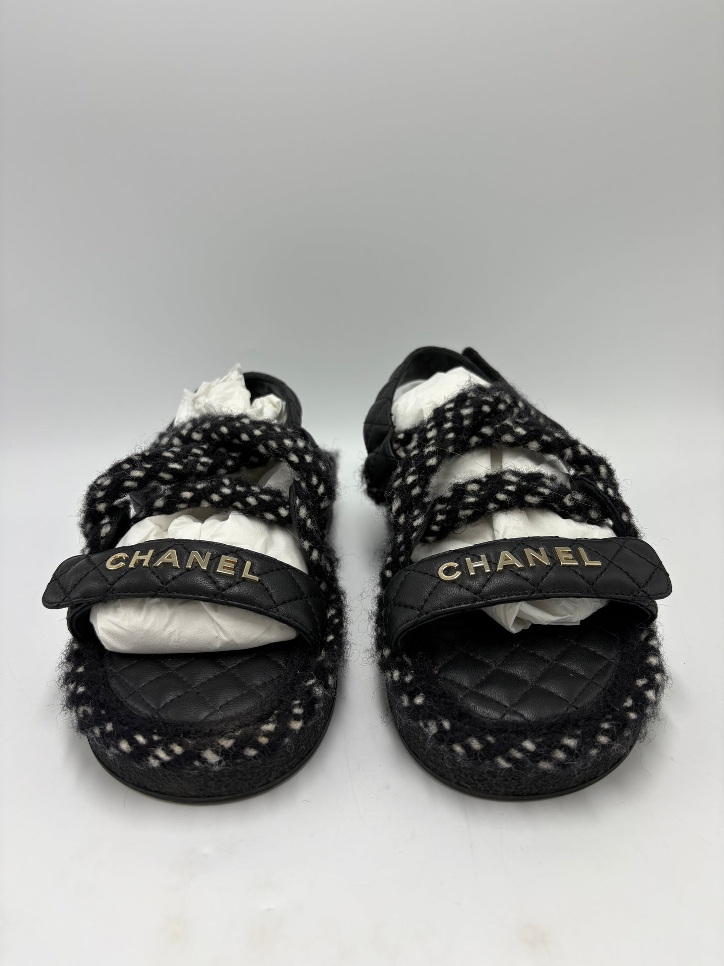 Chanel Cord Lambskin Logo Luxury Sandals, Size: 9 / 39