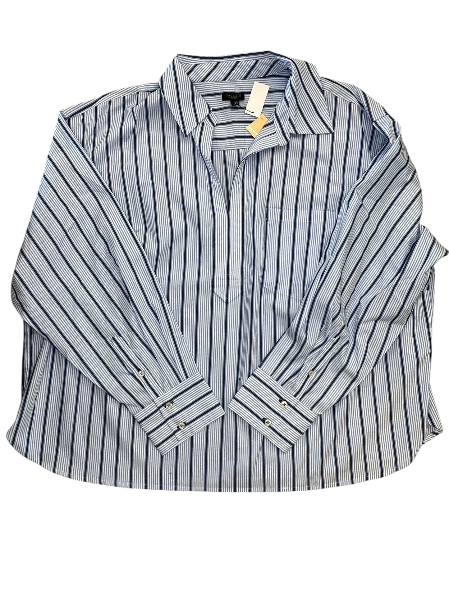 Blouse Ls By Talbots In Blue & White, Size:2X