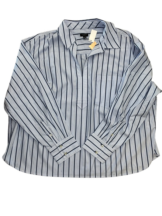 Blouse Ls By Talbots In Blue & White, Size:2X