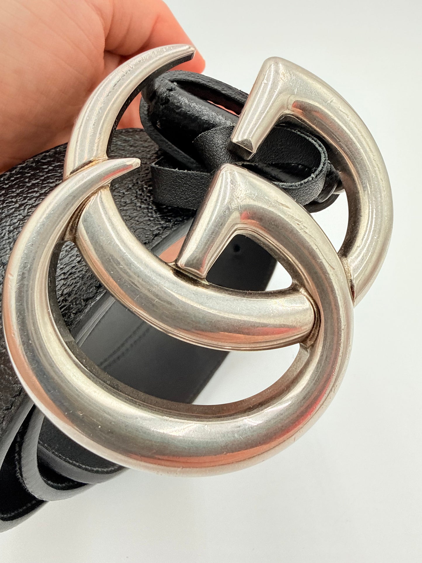 Belt Luxury Designer By Gucci In Black & Silver