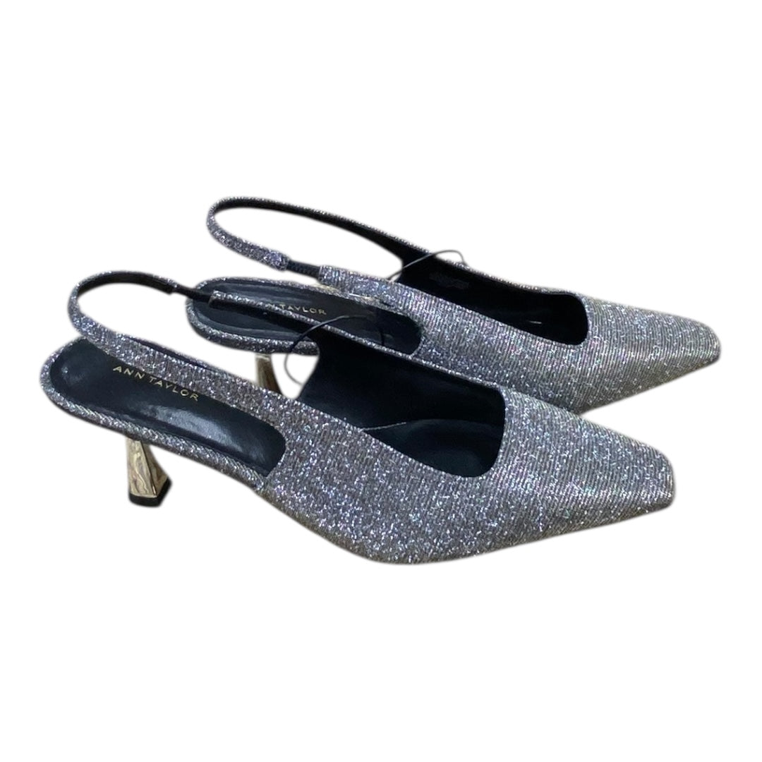 Shoes Heels Kitten By Ann Taylor In Silver, Size:8.5