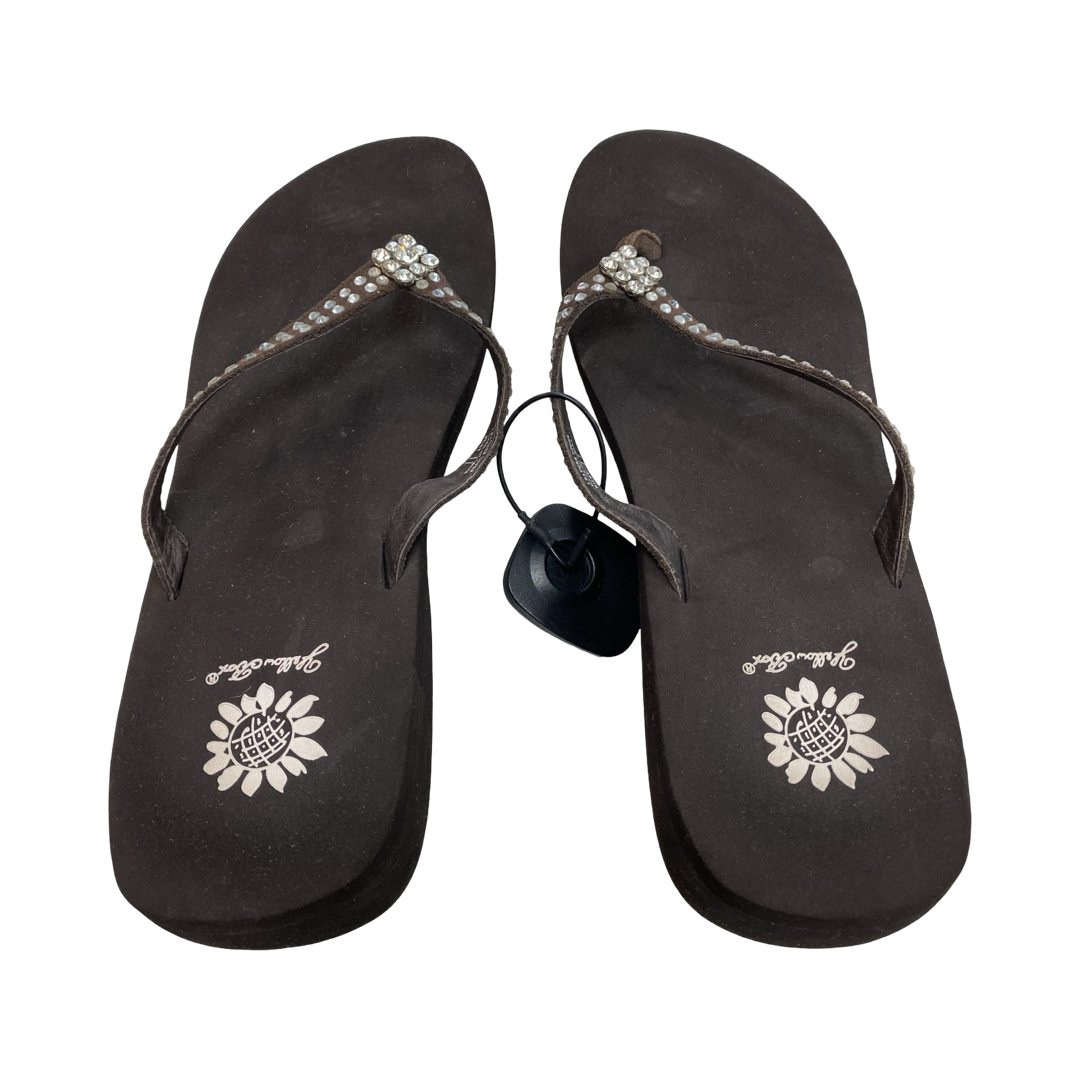 Sandals Flip Flops By Yellow Box In Brown, Size:11