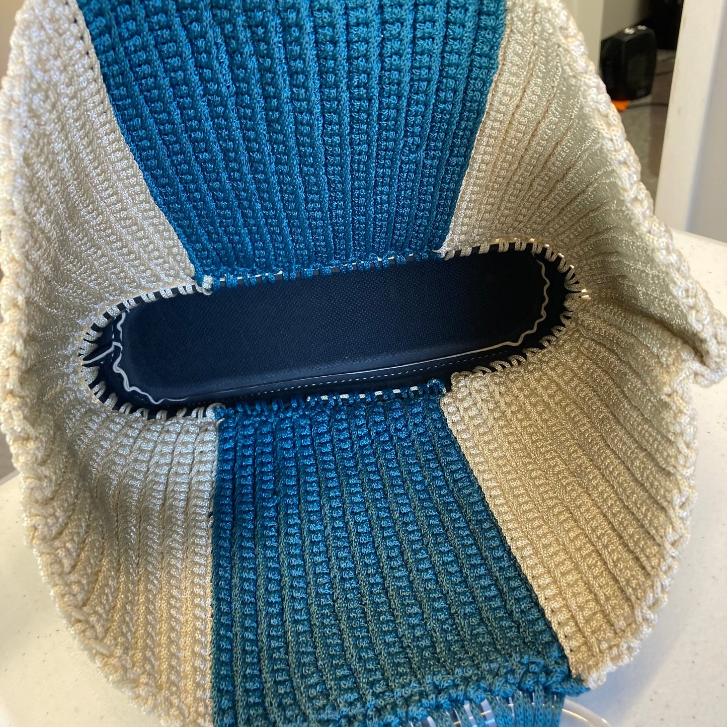 Handbag In Blue & Cream, Size:Small