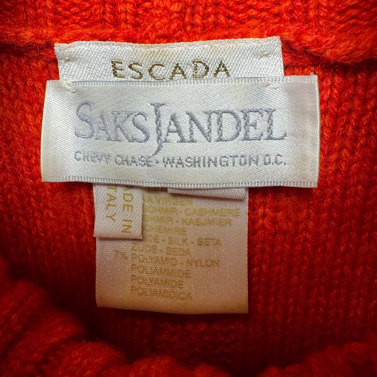 Cable Knit Turtleneck Sleeveless Sweater Designer By Escada In Orange, Size: L (42 EU)