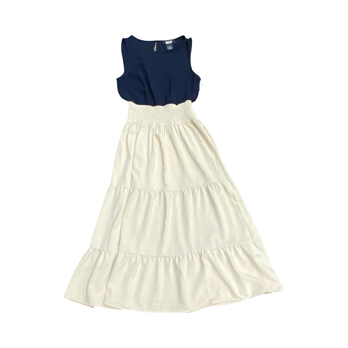 Dress Casual Midi By Dkny In Blue & Cream, Size:Xs