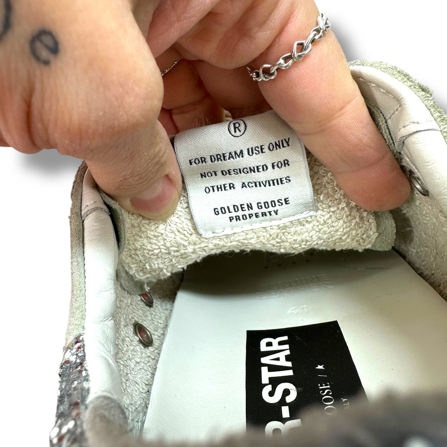 Shoes Luxury Designer By Golden Goose In Silver, Size: 10