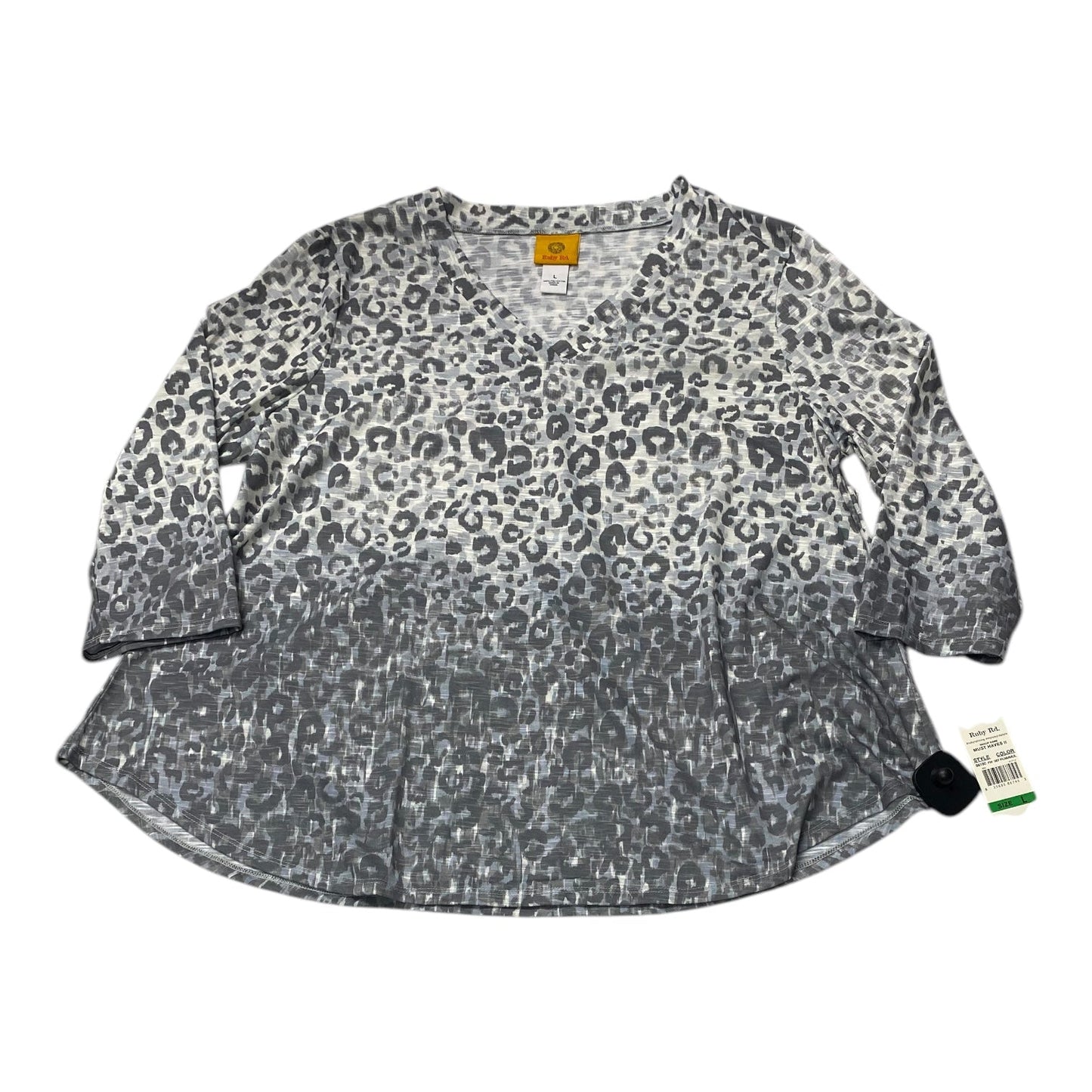 Top 3/4 Sleeve By Ruby Rd In Blue & Grey, Size:L