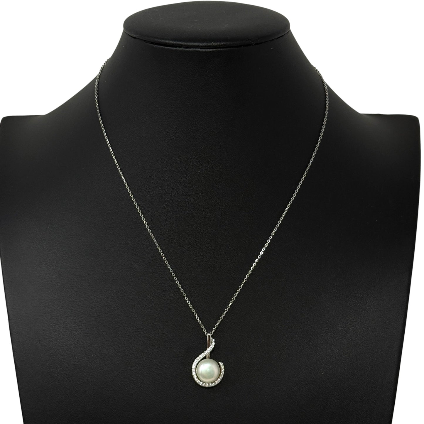 Sterling Silver, Pearl & Pave CZ Earrings & Necklace Set