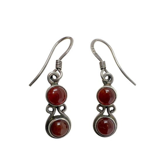 Sterling Silver & Carnelian Cabachon Dangle Earrings
