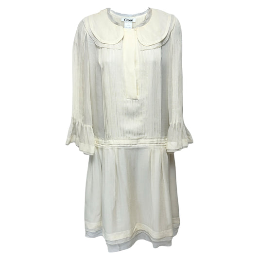 SS07 Silk Chiffon Drop Waist Dress With Pockets Designer By Chloe In Cream, Size: US 6/FR 38