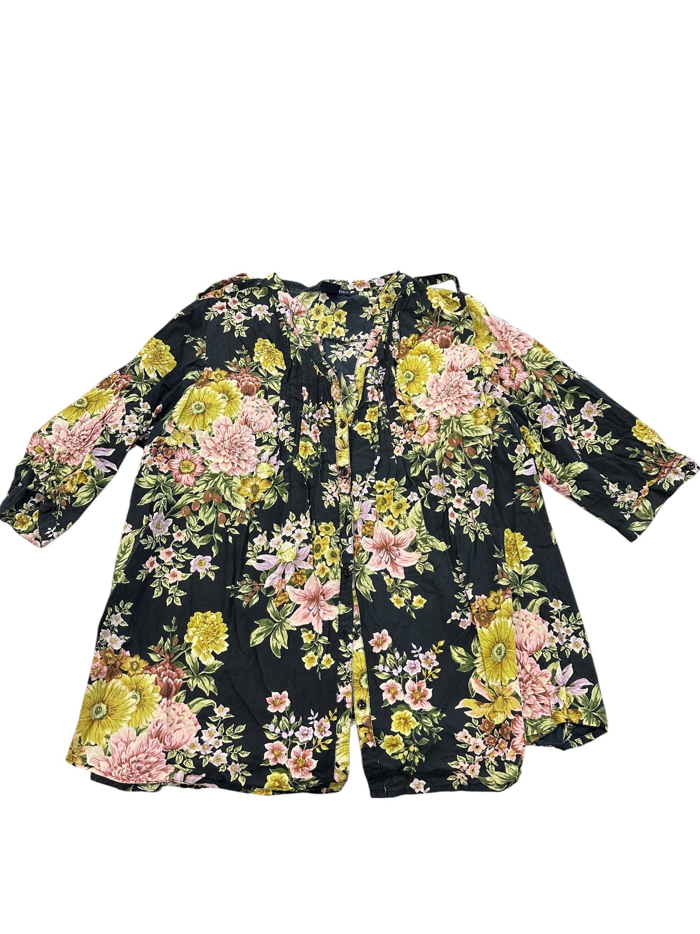 Blouse 3/4 Sleeve By Denim 24/7 In Floral Print, Size:2X