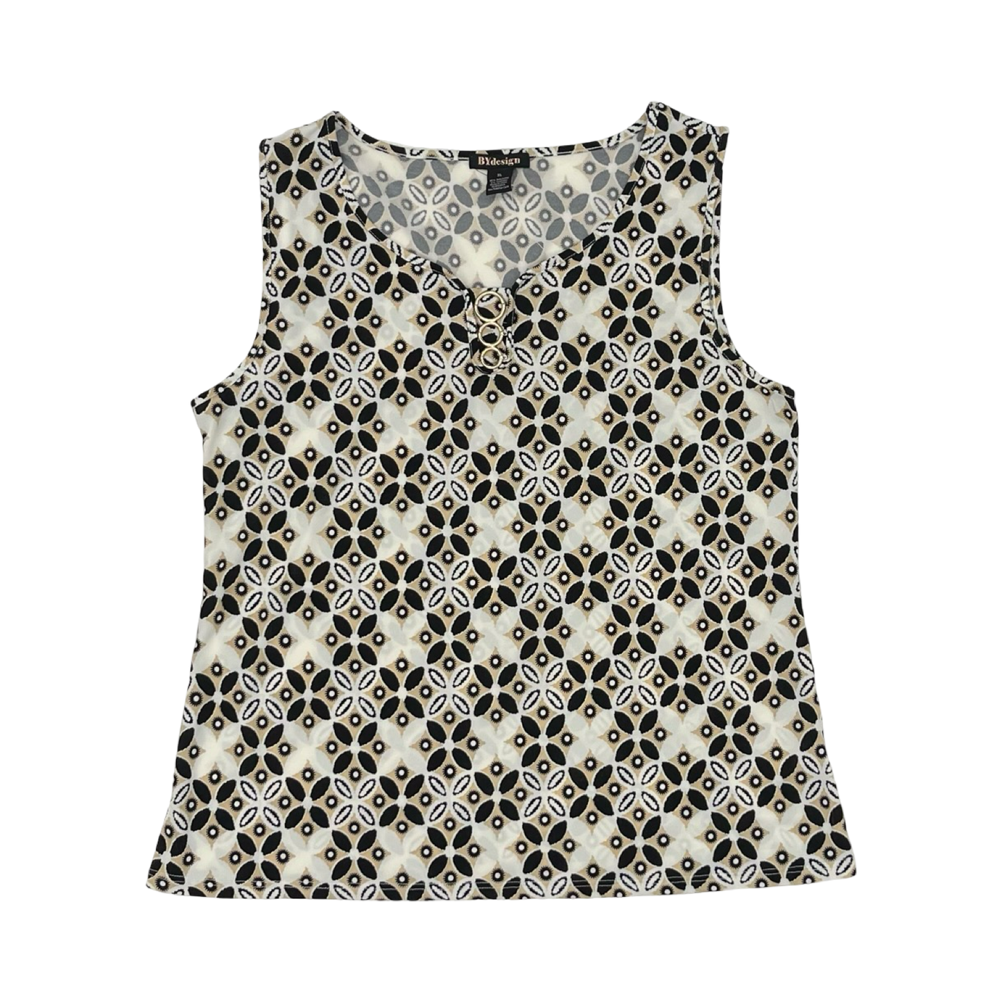 Blouse Sleeveless By By Design In Black & Tan, Size:Xl